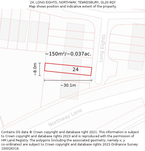 24, LONG EIGHTS, NORTHWAY, TEWKESBURY, GL20 8QY: Plot and title map
