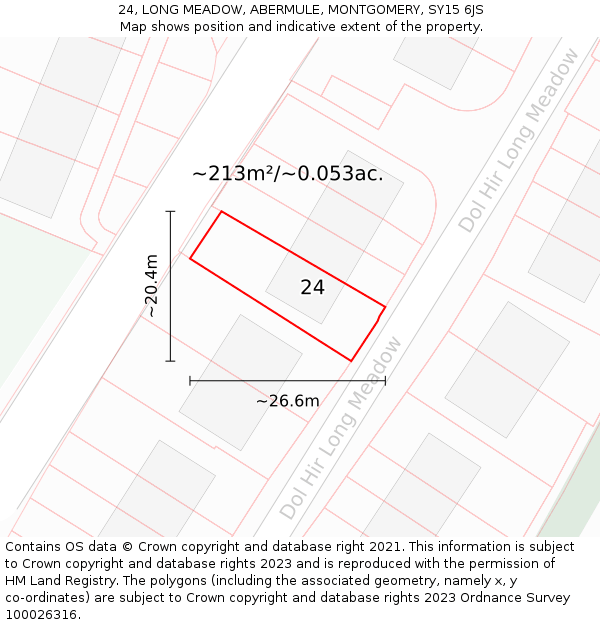 24, LONG MEADOW, ABERMULE, MONTGOMERY, SY15 6JS: Plot and title map