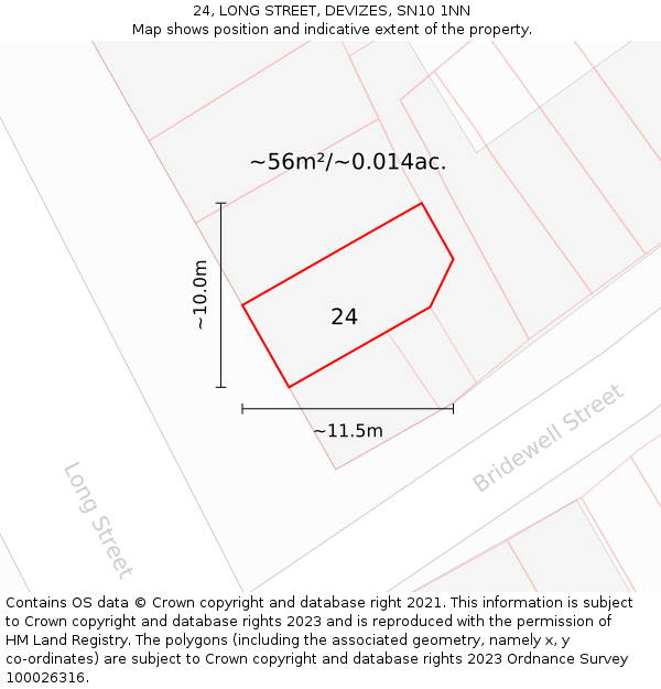 24, LONG STREET, DEVIZES, SN10 1NN: Plot and title map