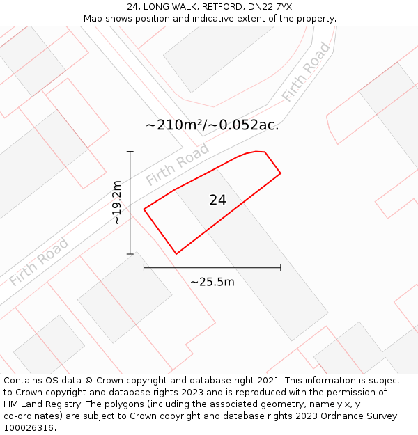 24, LONG WALK, RETFORD, DN22 7YX: Plot and title map
