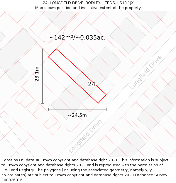 24, LONGFIELD DRIVE, RODLEY, LEEDS, LS13 1JX: Plot and title map