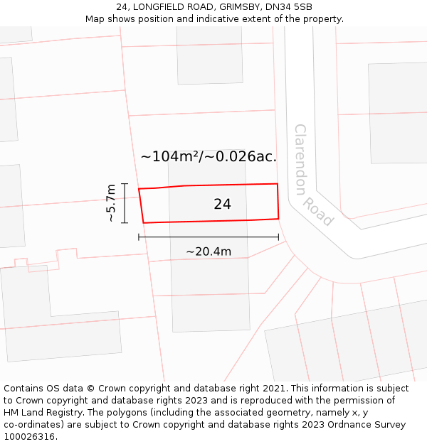 24, LONGFIELD ROAD, GRIMSBY, DN34 5SB: Plot and title map
