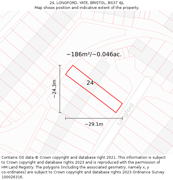 24, LONGFORD, YATE, BRISTOL, BS37 4JL: Plot and title map