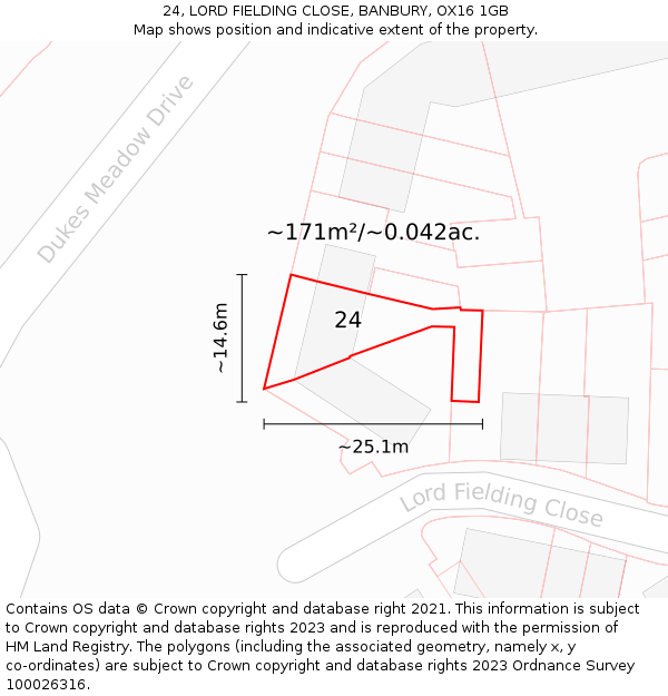 24, LORD FIELDING CLOSE, BANBURY, OX16 1GB: Plot and title map