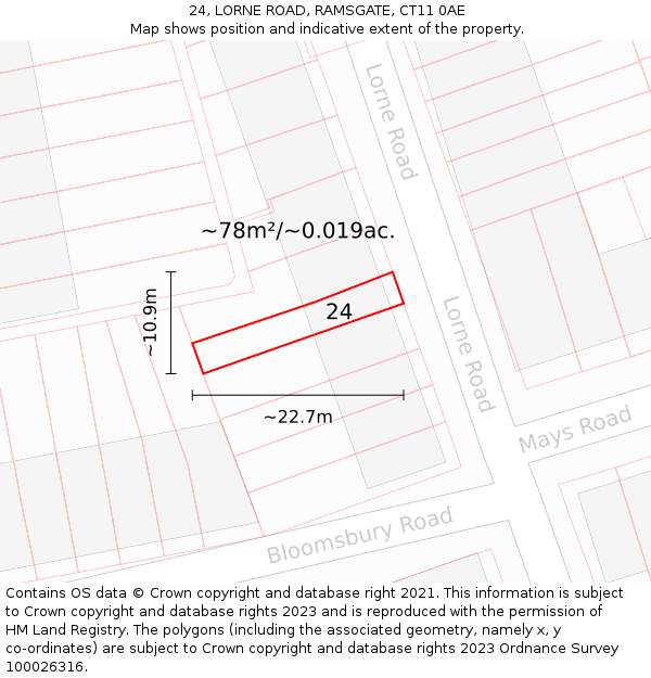 24, LORNE ROAD, RAMSGATE, CT11 0AE: Plot and title map