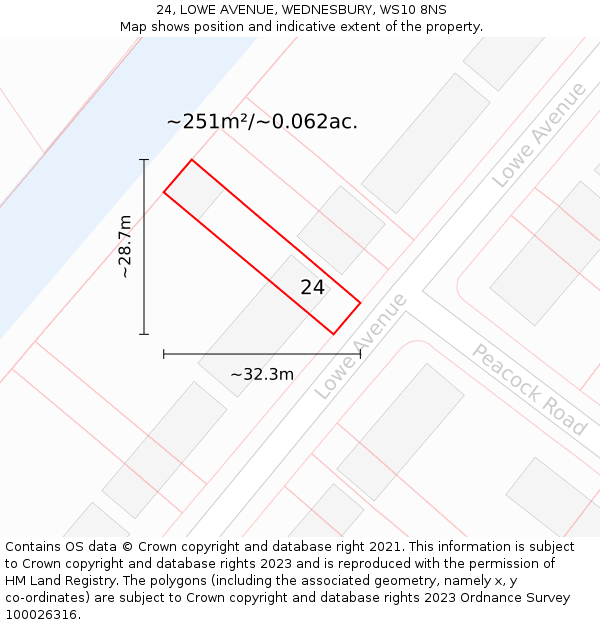 24, LOWE AVENUE, WEDNESBURY, WS10 8NS: Plot and title map
