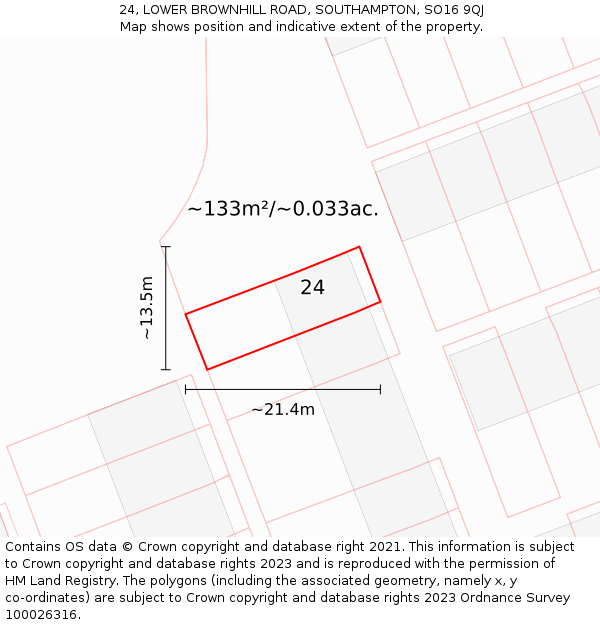 24, LOWER BROWNHILL ROAD, SOUTHAMPTON, SO16 9QJ: Plot and title map