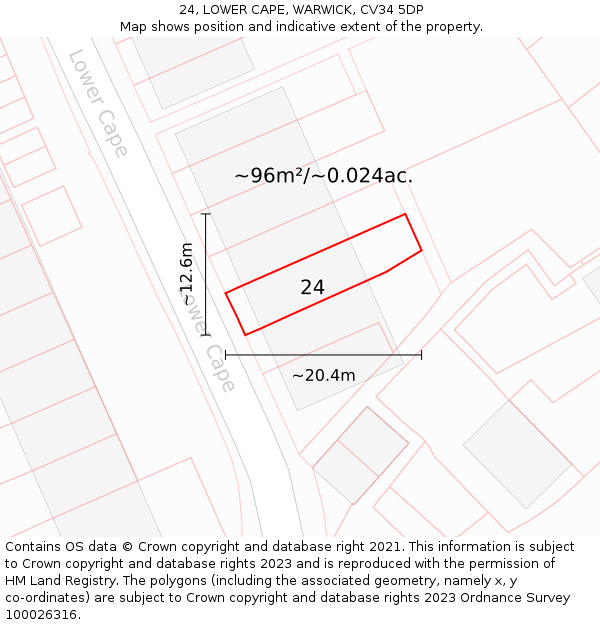 24, LOWER CAPE, WARWICK, CV34 5DP: Plot and title map