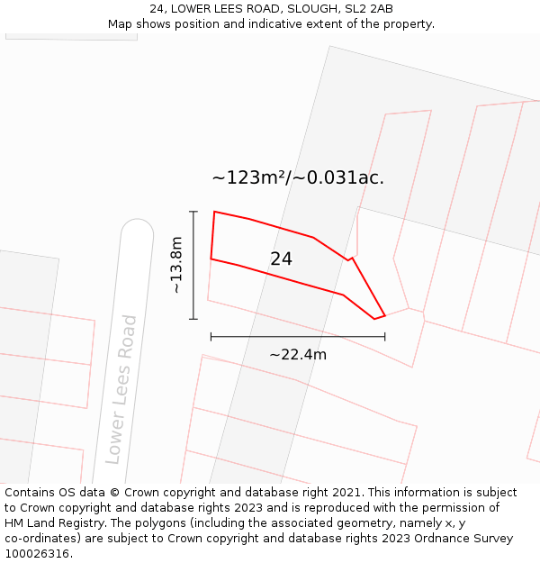 24, LOWER LEES ROAD, SLOUGH, SL2 2AB: Plot and title map