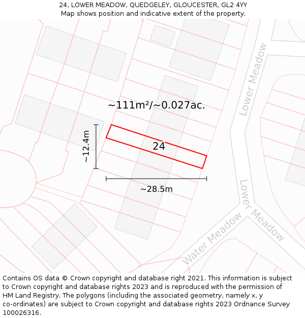 24, LOWER MEADOW, QUEDGELEY, GLOUCESTER, GL2 4YY: Plot and title map