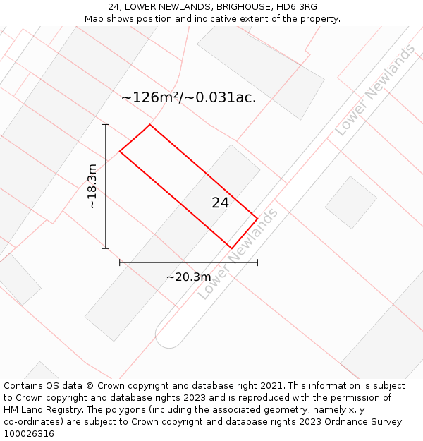 24, LOWER NEWLANDS, BRIGHOUSE, HD6 3RG: Plot and title map