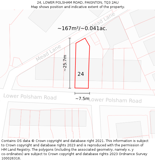 24, LOWER POLSHAM ROAD, PAIGNTON, TQ3 2AU: Plot and title map