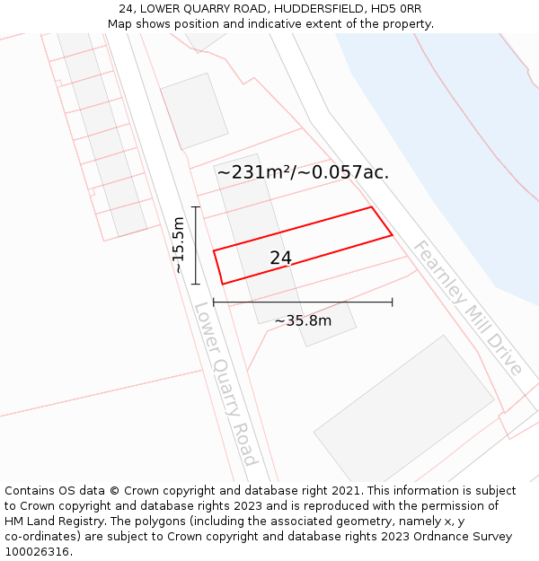 24, LOWER QUARRY ROAD, HUDDERSFIELD, HD5 0RR: Plot and title map