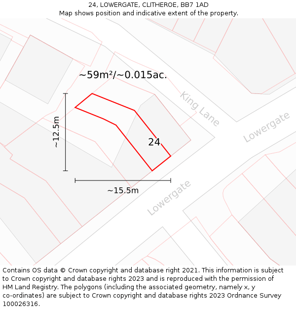24, LOWERGATE, CLITHEROE, BB7 1AD: Plot and title map