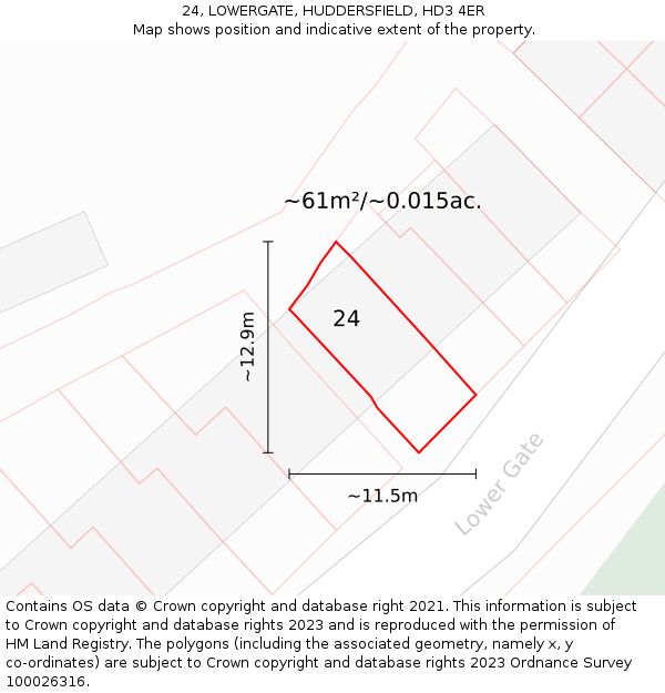 24, LOWERGATE, HUDDERSFIELD, HD3 4ER: Plot and title map