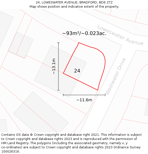 24, LOWESWATER AVENUE, BRADFORD, BD6 2TZ: Plot and title map