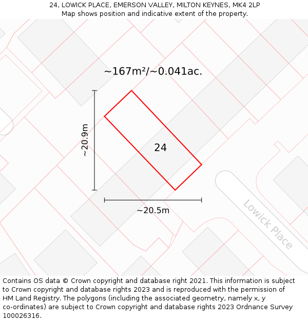 24, LOWICK PLACE, EMERSON VALLEY, MILTON KEYNES, MK4 2LP: Plot and title map