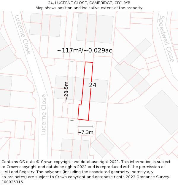 24, LUCERNE CLOSE, CAMBRIDGE, CB1 9YR: Plot and title map