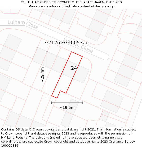 24, LULHAM CLOSE, TELSCOMBE CLIFFS, PEACEHAVEN, BN10 7BG: Plot and title map