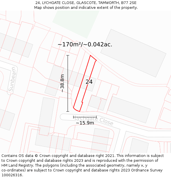 24, LYCHGATE CLOSE, GLASCOTE, TAMWORTH, B77 2SE: Plot and title map