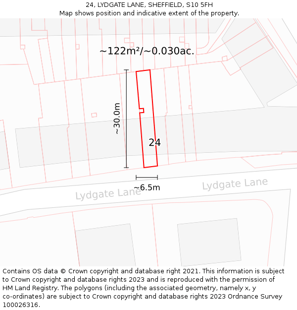 24, LYDGATE LANE, SHEFFIELD, S10 5FH: Plot and title map