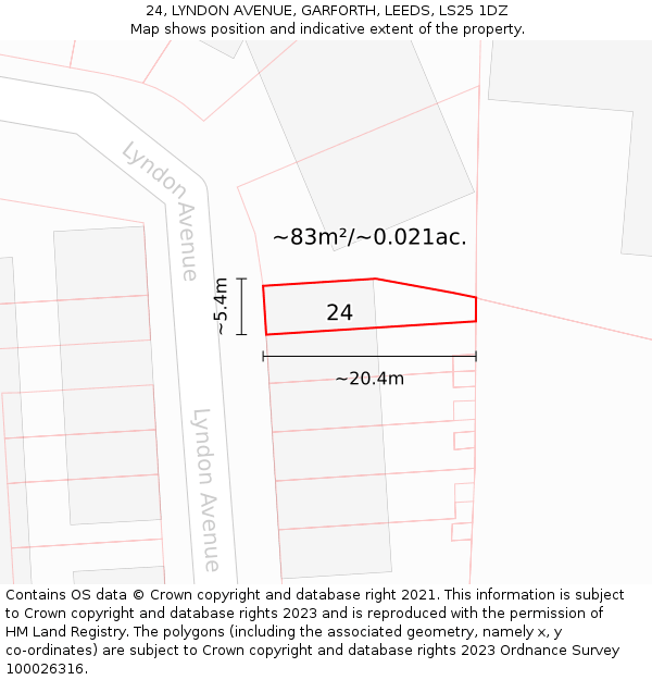 24, LYNDON AVENUE, GARFORTH, LEEDS, LS25 1DZ: Plot and title map