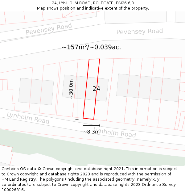 24, LYNHOLM ROAD, POLEGATE, BN26 6JR: Plot and title map