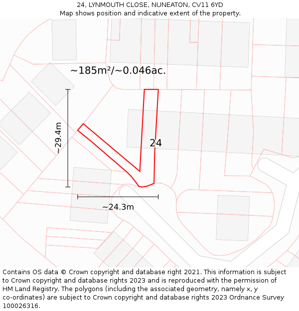 24, LYNMOUTH CLOSE, NUNEATON, CV11 6YD: Plot and title map