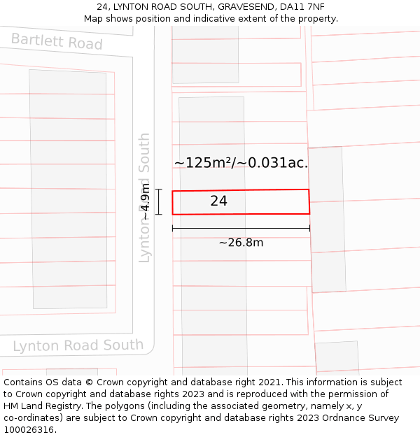 24, LYNTON ROAD SOUTH, GRAVESEND, DA11 7NF: Plot and title map
