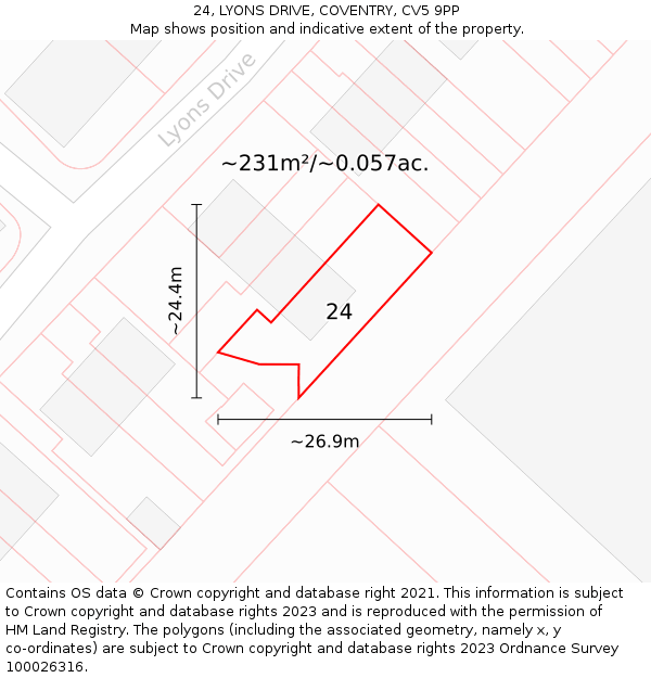 24, LYONS DRIVE, COVENTRY, CV5 9PP: Plot and title map