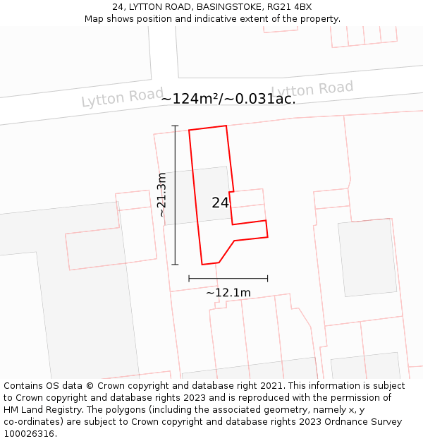 24, LYTTON ROAD, BASINGSTOKE, RG21 4BX: Plot and title map