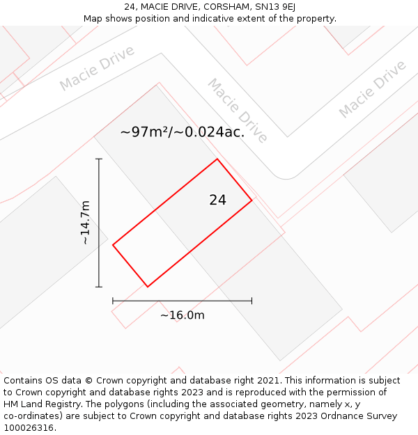 24, MACIE DRIVE, CORSHAM, SN13 9EJ: Plot and title map