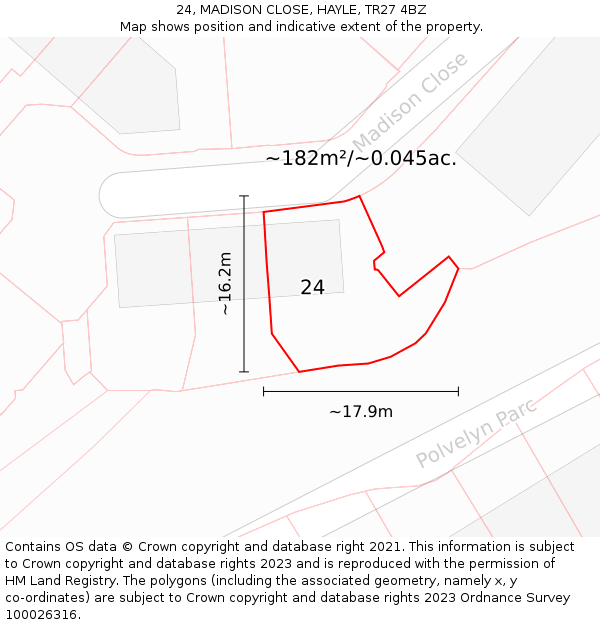 24, MADISON CLOSE, HAYLE, TR27 4BZ: Plot and title map