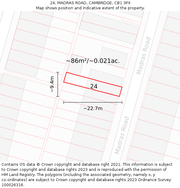 24, MADRAS ROAD, CAMBRIDGE, CB1 3PX: Plot and title map