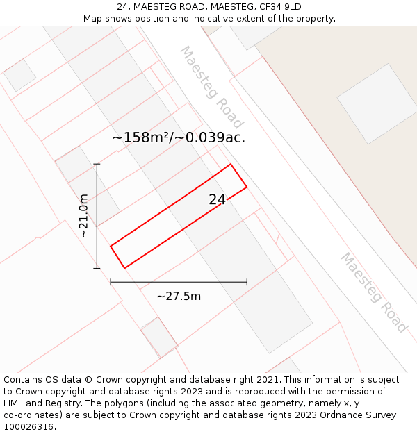 24, MAESTEG ROAD, MAESTEG, CF34 9LD: Plot and title map