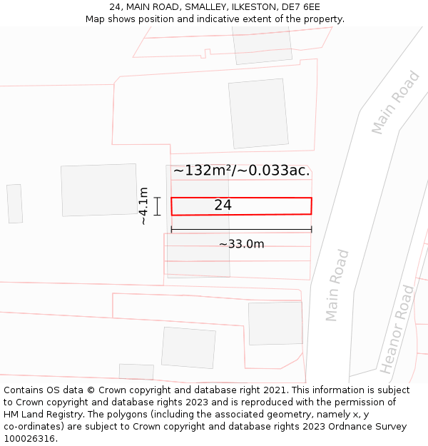 24, MAIN ROAD, SMALLEY, ILKESTON, DE7 6EE: Plot and title map