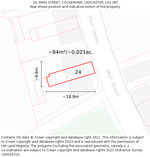 24, MAIN STREET, COCKERHAM, LANCASTER, LA2 0EF: Plot and title map