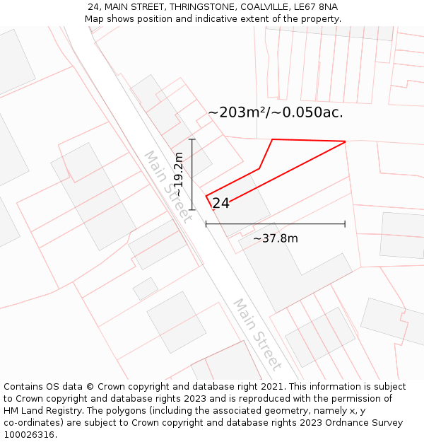 24, MAIN STREET, THRINGSTONE, COALVILLE, LE67 8NA: Plot and title map