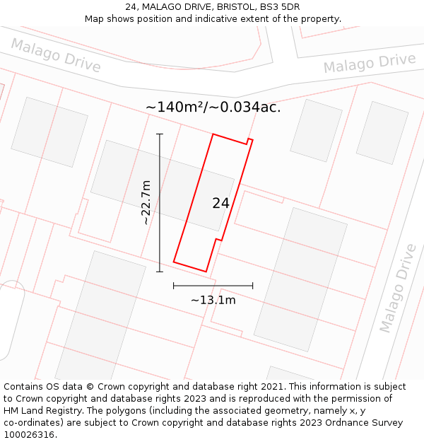 24, MALAGO DRIVE, BRISTOL, BS3 5DR: Plot and title map