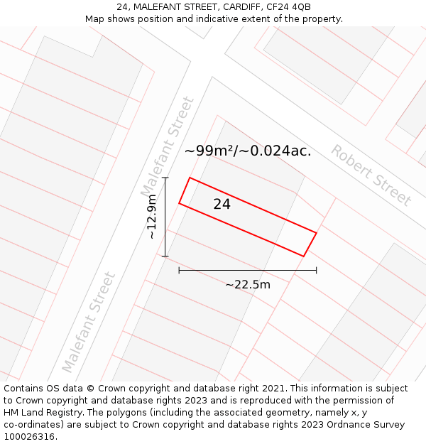 24, MALEFANT STREET, CARDIFF, CF24 4QB: Plot and title map