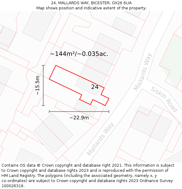 24, MALLARDS WAY, BICESTER, OX26 6UA: Plot and title map