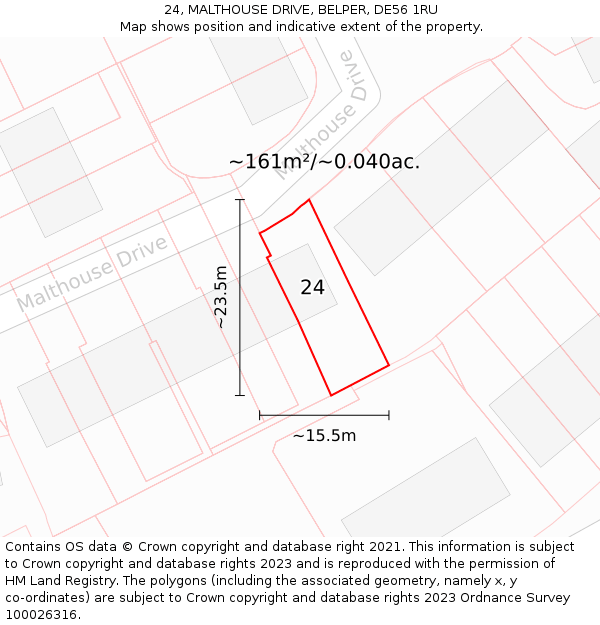 24, MALTHOUSE DRIVE, BELPER, DE56 1RU: Plot and title map