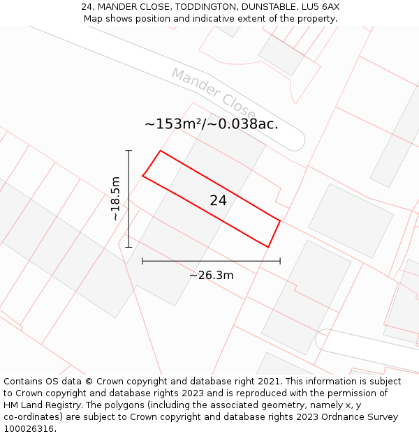 24, MANDER CLOSE, TODDINGTON, DUNSTABLE, LU5 6AX: Plot and title map