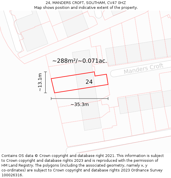 24, MANDERS CROFT, SOUTHAM, CV47 0HZ: Plot and title map