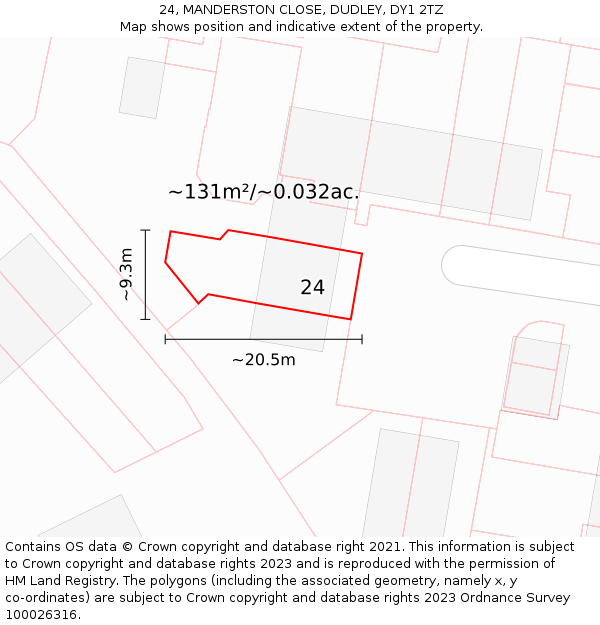 24, MANDERSTON CLOSE, DUDLEY, DY1 2TZ: Plot and title map