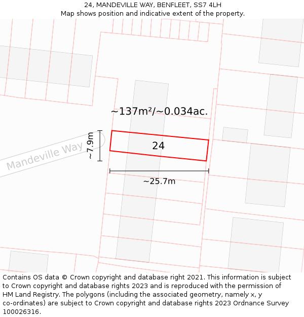 24, MANDEVILLE WAY, BENFLEET, SS7 4LH: Plot and title map