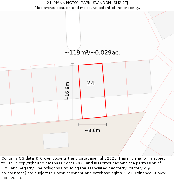 24, MANNINGTON PARK, SWINDON, SN2 2EJ: Plot and title map
