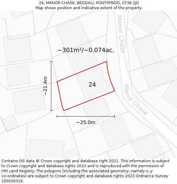 24, MANOR CHASE, BEDDAU, PONTYPRIDD, CF38 2JD: Plot and title map