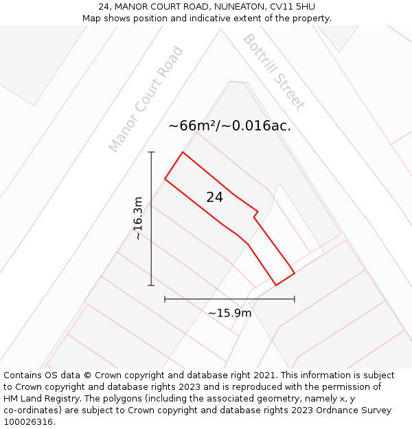 24, MANOR COURT ROAD, NUNEATON, CV11 5HU: Plot and title map