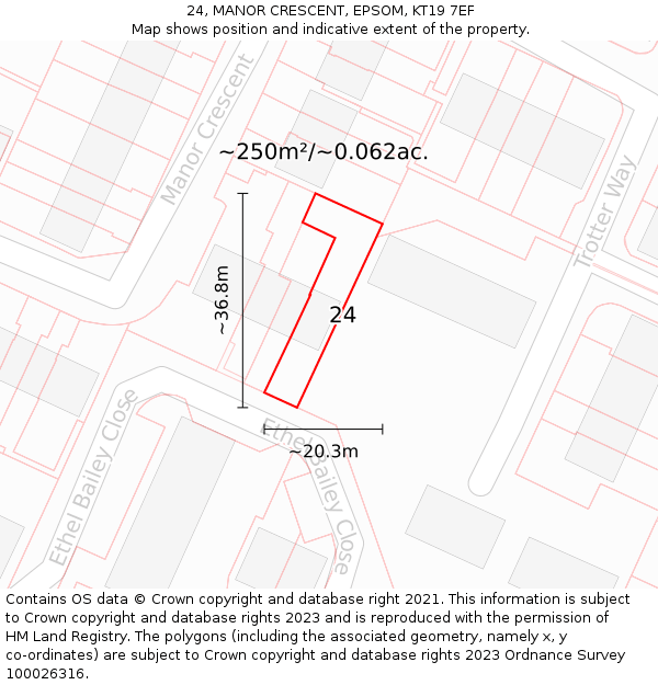 24, MANOR CRESCENT, EPSOM, KT19 7EF: Plot and title map